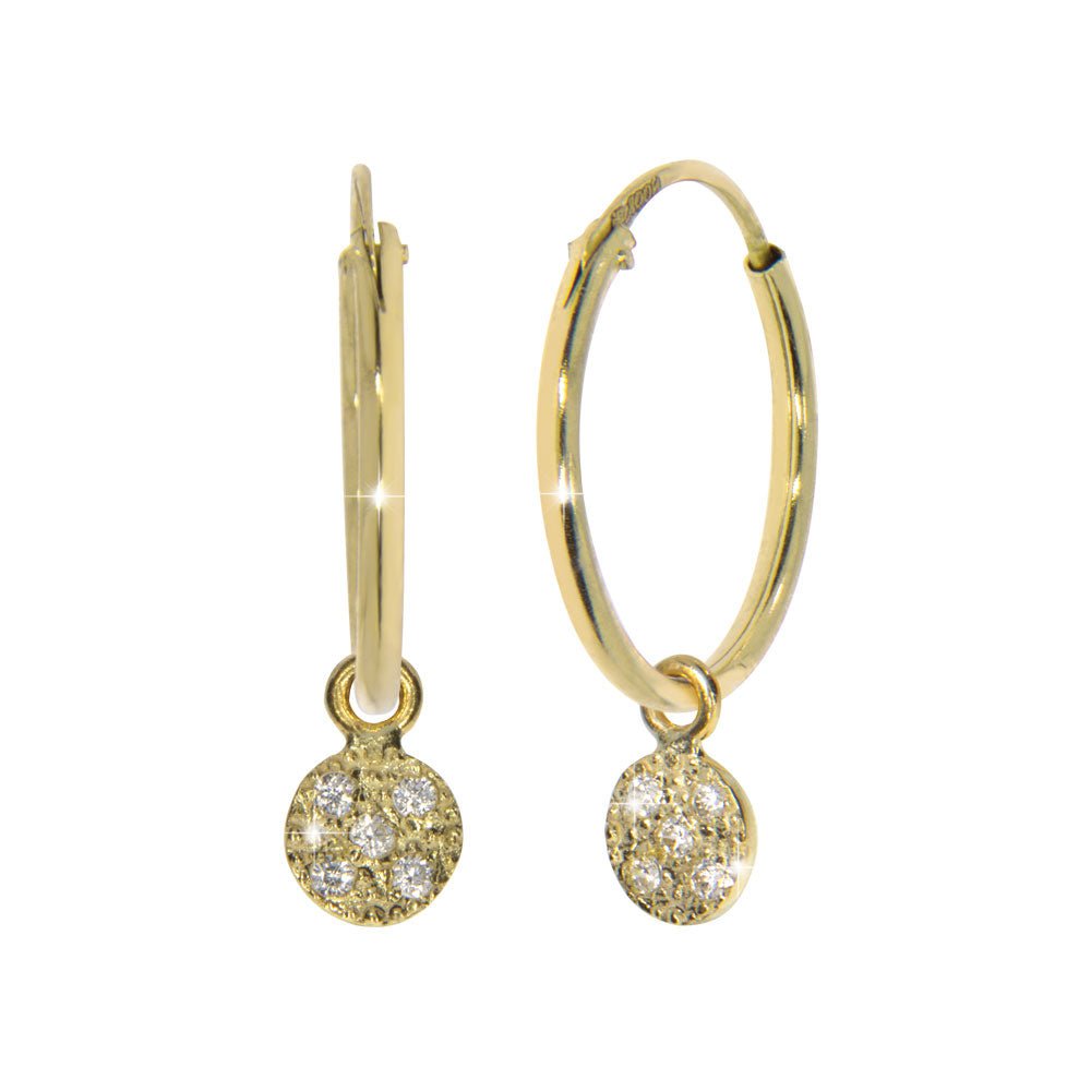 CHARM Øreringer 585 gult gull med cubic zirkonia. Øreringer ink. anheng