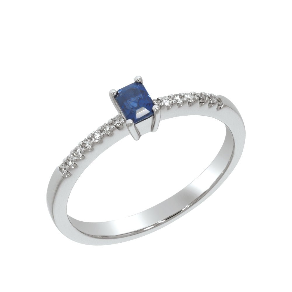 ELISABETH Diamantring 585 Hvitt Gull 0,10 Safir 0,30