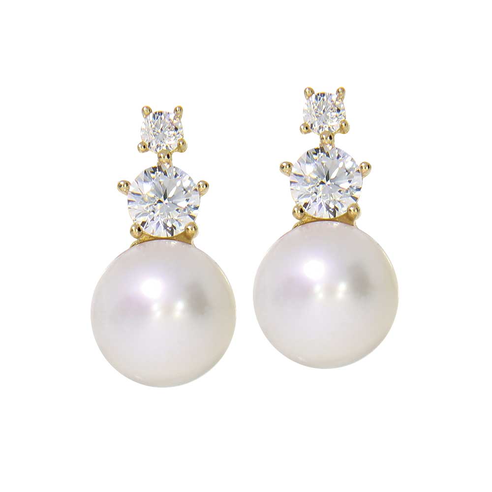 ELVIRA Øredobber i 585 gult gull med cubic zirkonia og 5mm perle.
