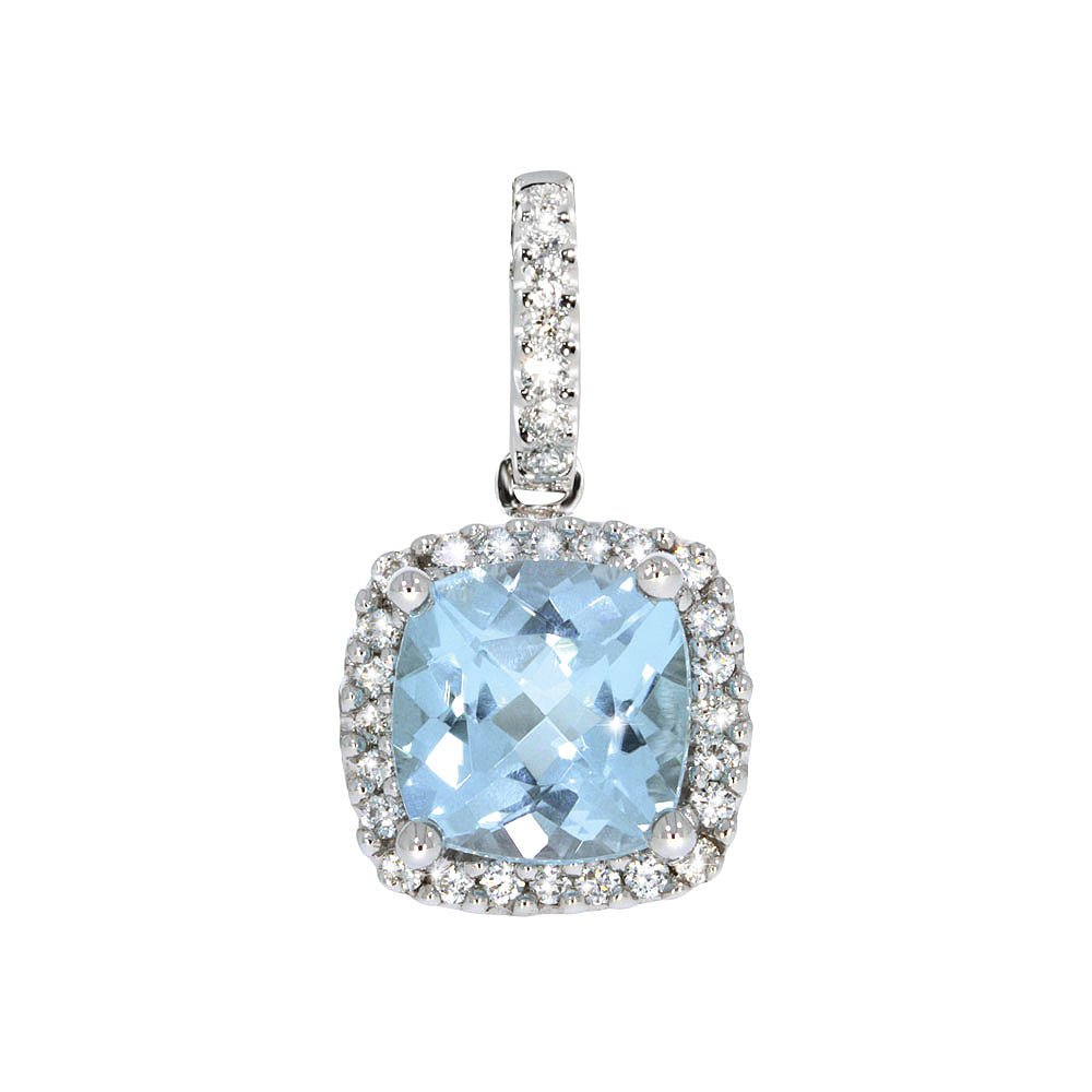 MEMORY Diamantanheng 585 Hvitt Gull - 0,16 ct. Sky blue topas