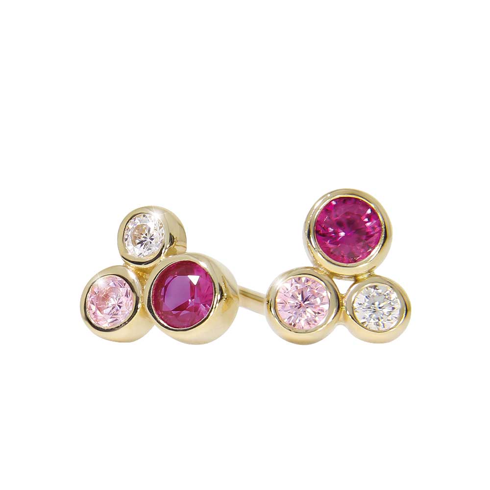 ROSE Øredobber i 585 gult gull med rosa cubic zirkonia