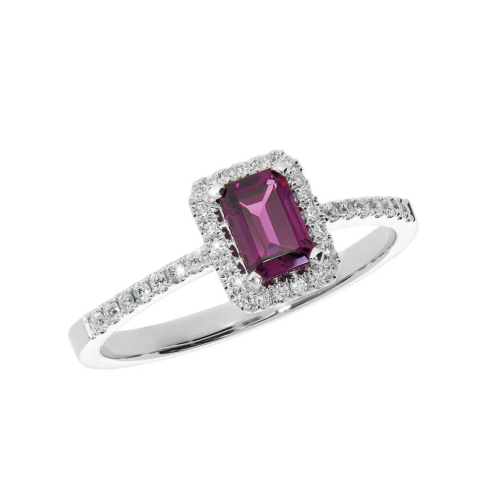 AMARONE Diamantring 585 Hvitt Gull - 0,18 ct. Rhodolitt