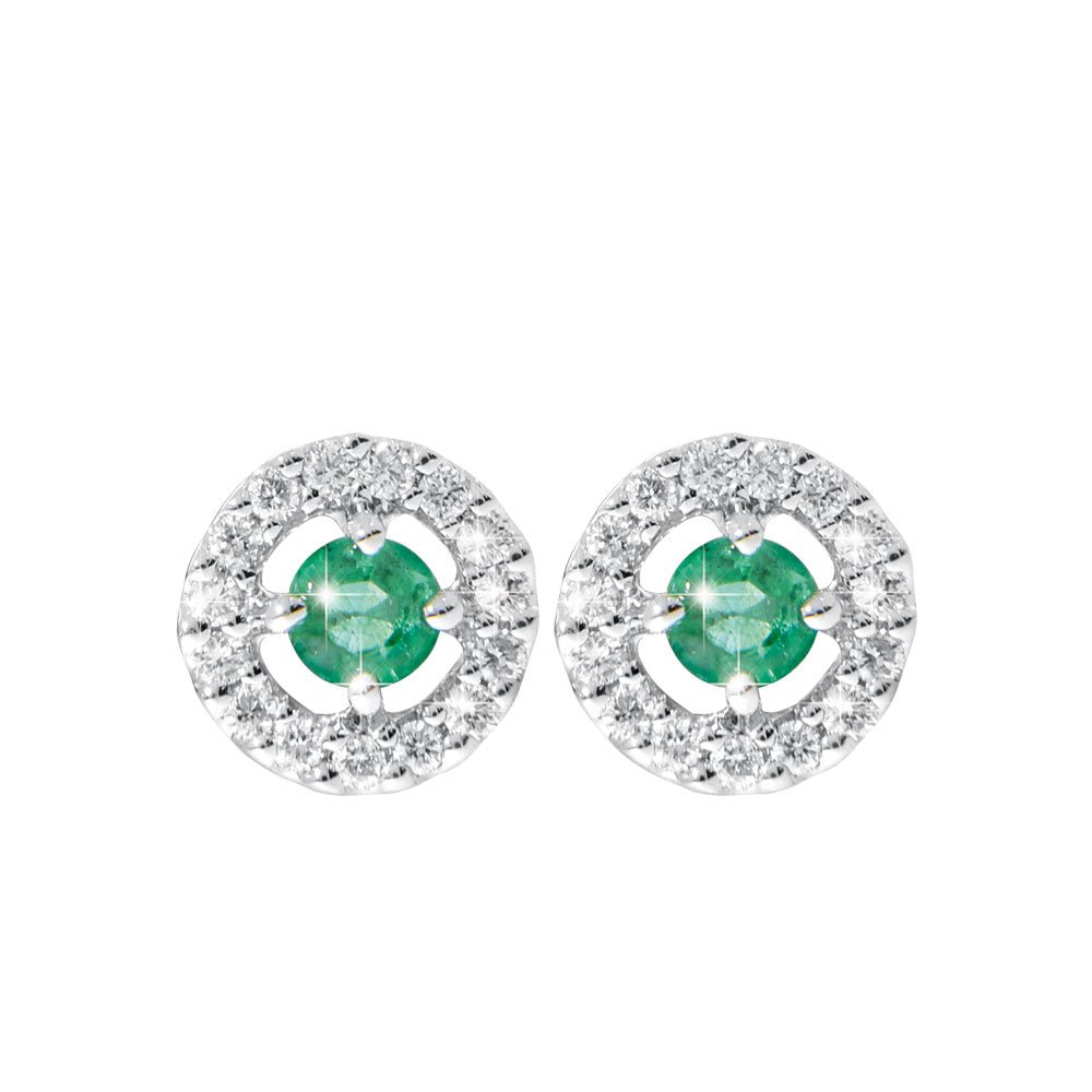 KELLY Diamantøredobber i 585 hvitt gull med 0,15 ct diamanter og smaragd