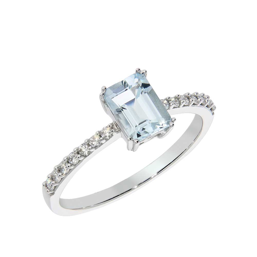 MARINA Diamantring 585 Hvitt Gull - Akvamarin - 0,15 ct.