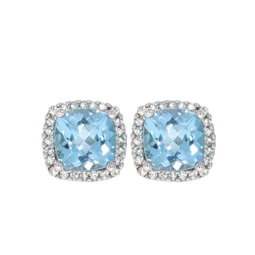 MEMORY Diamantøredobber 585 hvitt gull med 0,22 ct diamanter og sky blue topas
