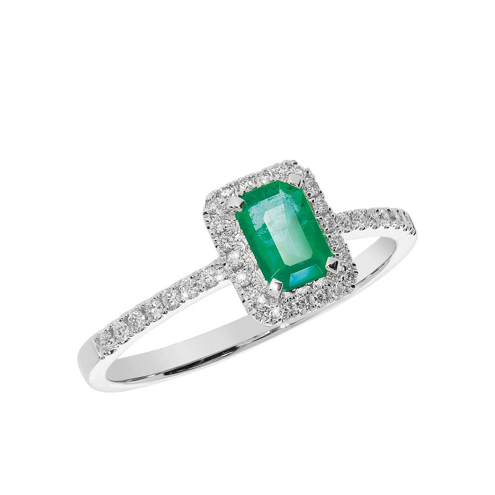 PARADIS Diamantring 585 Hvitt Gull - 0,18 ct. Smaragd.